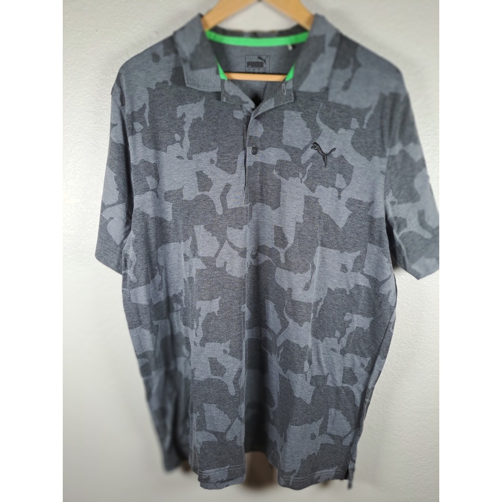 Puma Mens XL Grey USA Map Camo Polo Shirt Short Sleeve Golf Athletic Top